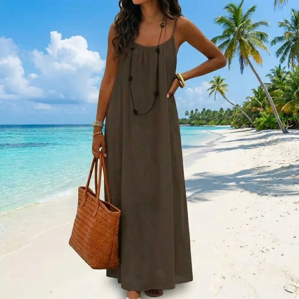 Women's Solid Color Cami Lounge Dress, Elegant Sleeveless Long Dress for Summer, Ladies Sleepwear for Indoor Wear