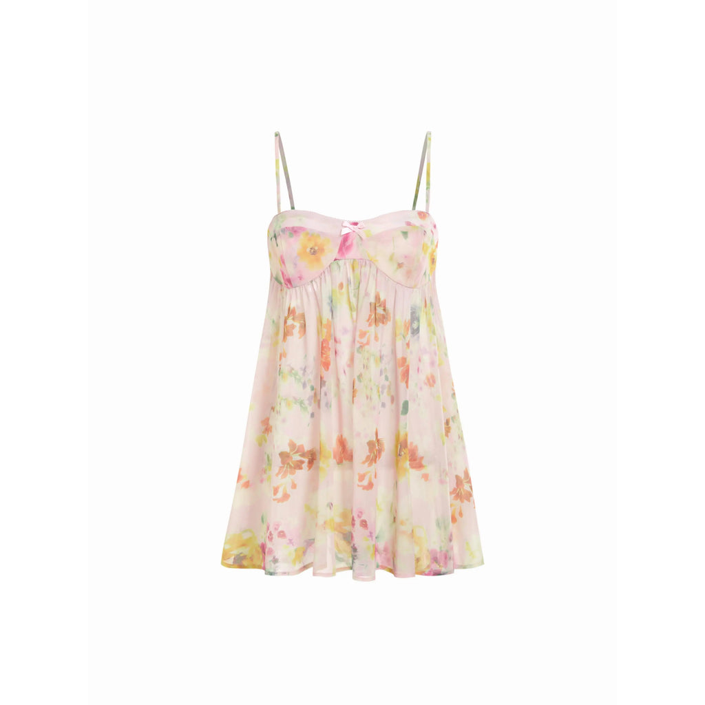 Cider Chiffon Leopard Bowknot Oversized Mini Nightdress Womenswear Strap Chemise Nightgown Lace Nightwear
