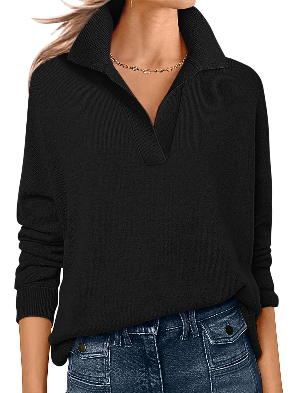 ANRABESS Women Polo V Neck Lightweight Fall Sweaters