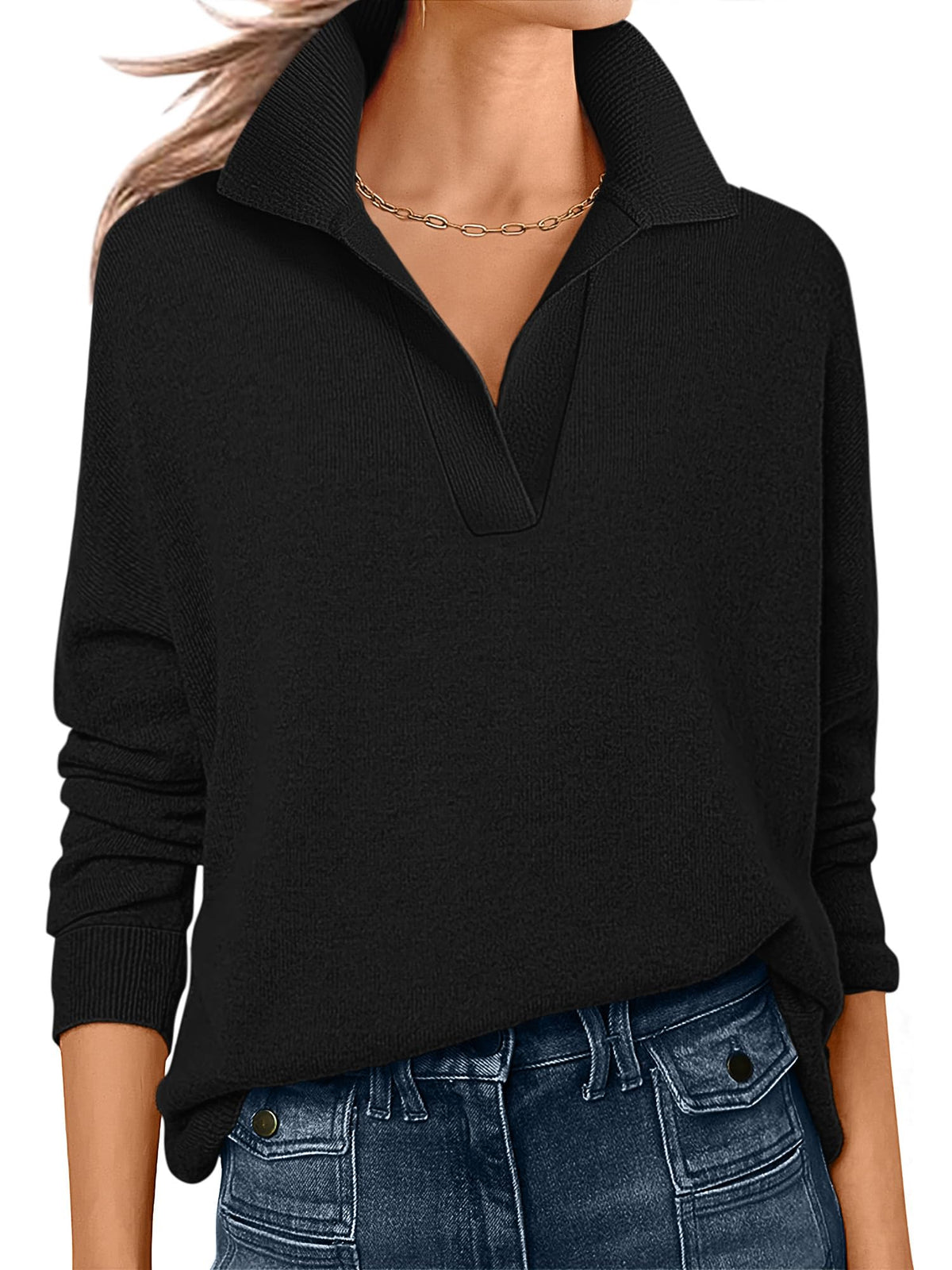 ANRABESS Women Polo V Neck Lightweight Fall Sweaters