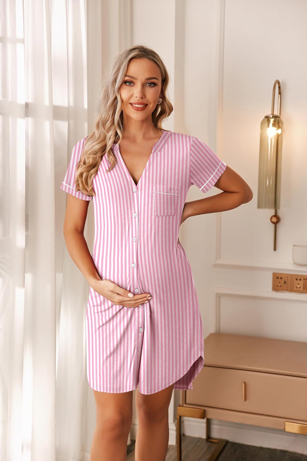 Ekouaer Nightgowns for Women Button Down Night Gown Short Sleeve Sleepshirt