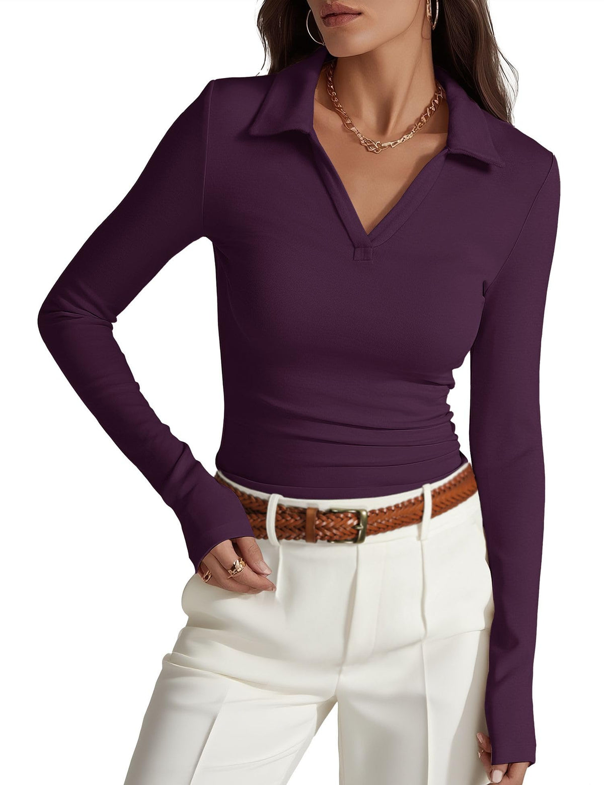 Prettywear Womens Long Sleeve Polo Shirts Collared Business Casual Work Top