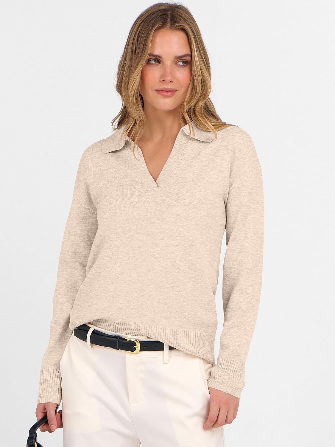ANRABESS Women Polo V Neck Lightweight Fall Sweaters