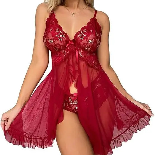 Women's Plus Size Lingerie Chemise Adjustable, Lace Mesh Sleepwear, Sexy Loungewear for Ladies, Breathable Soft Smooth Polyester Spandex with Perfect Fit