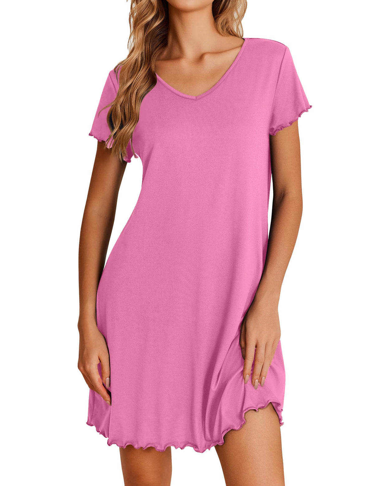 Ekouaer Womens Nightgown Short Sleeve Night Gowns Soft Ruffled Sleep Shirt