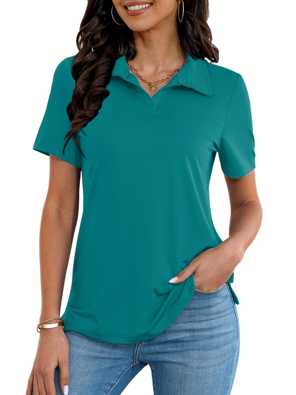 MK Shop Limited Polo Shirts for Women Golf V Neck Tops