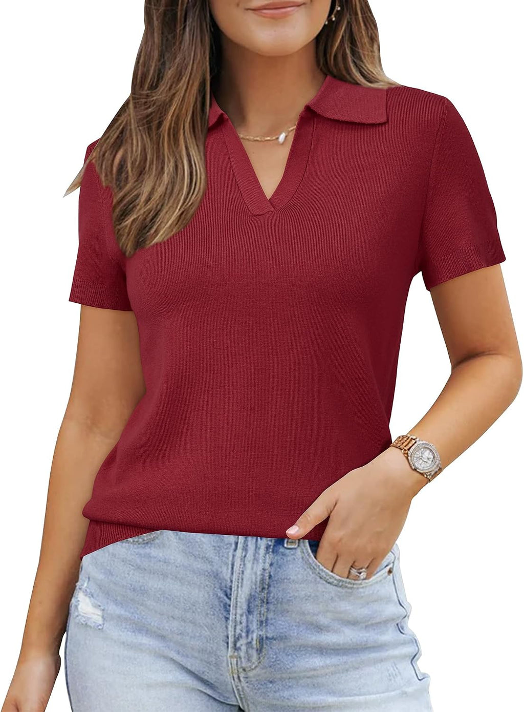 Arach&Cloz Women's Wool Blend Polo Business Casual Sweater Fall Outfits
