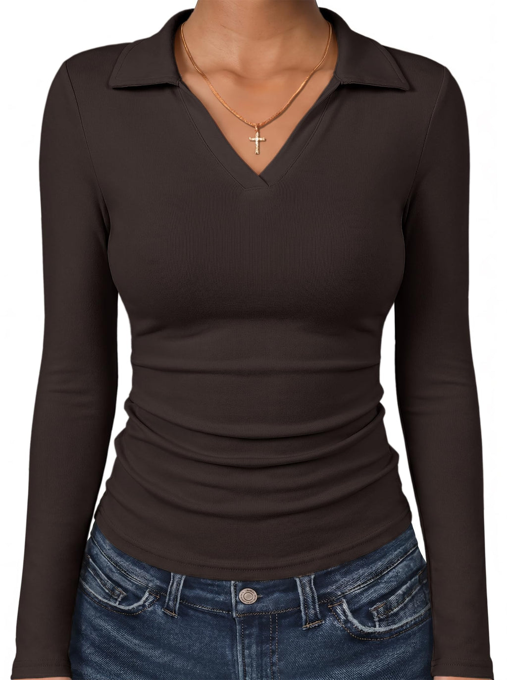ANRABESS Womens Long Sleeve Fitted Polo Shirts Fall Business Casual Top