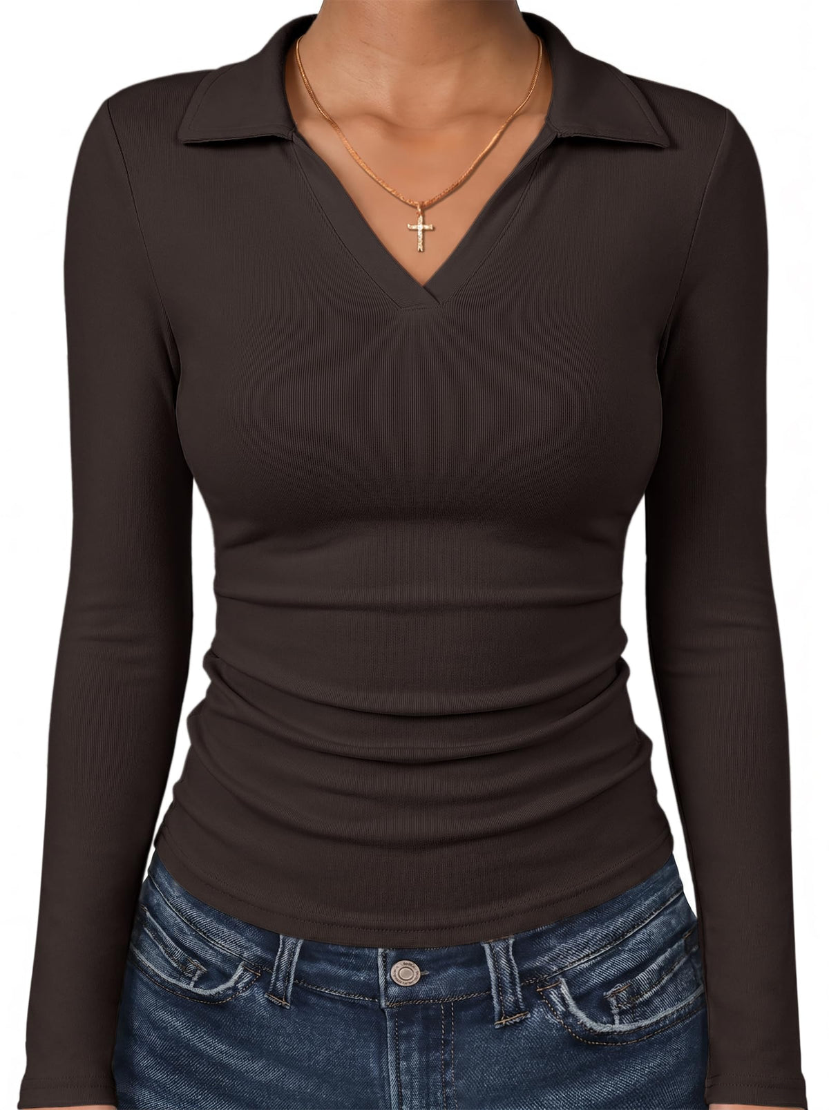 ANRABESS Womens Long Sleeve Fitted Polo Shirts Fall Business Casual Top