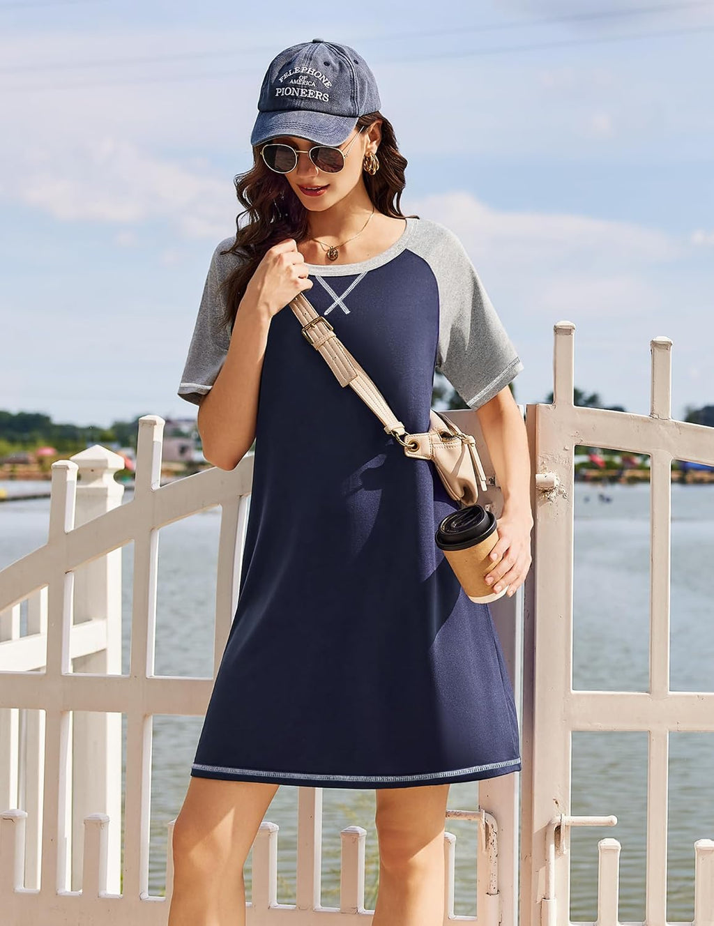 Ekouaer Nightgowns for Women Short Sleeve Sleep Shirts Raglan Night Shirt