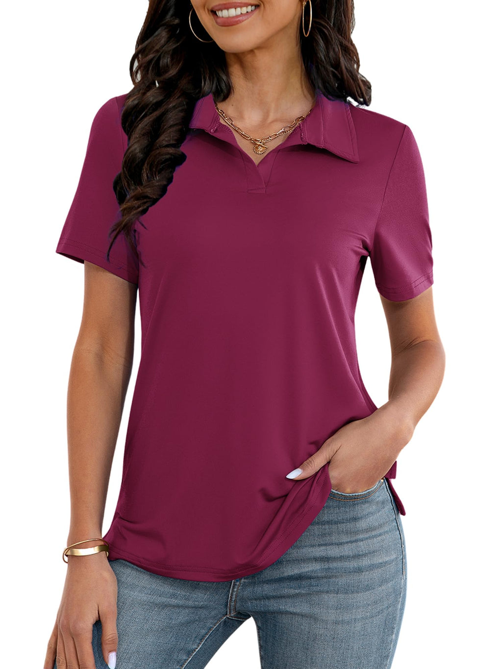 MK Shop Limited Polo Shirts for Women Golf V Neck Tops