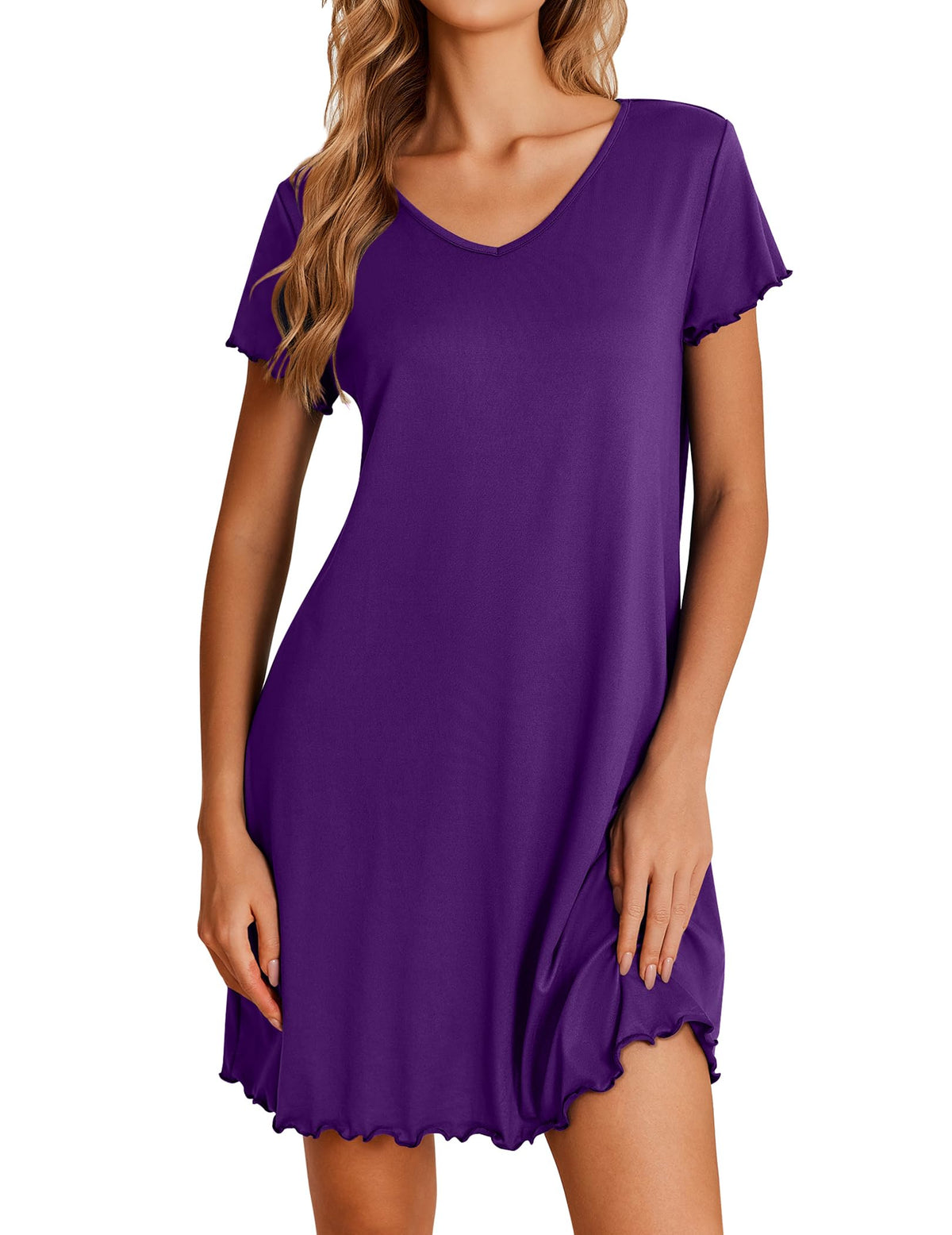 Ekouaer Womens Nightgown Short Sleeve Night Gowns Soft Ruffled Sleep Shirt