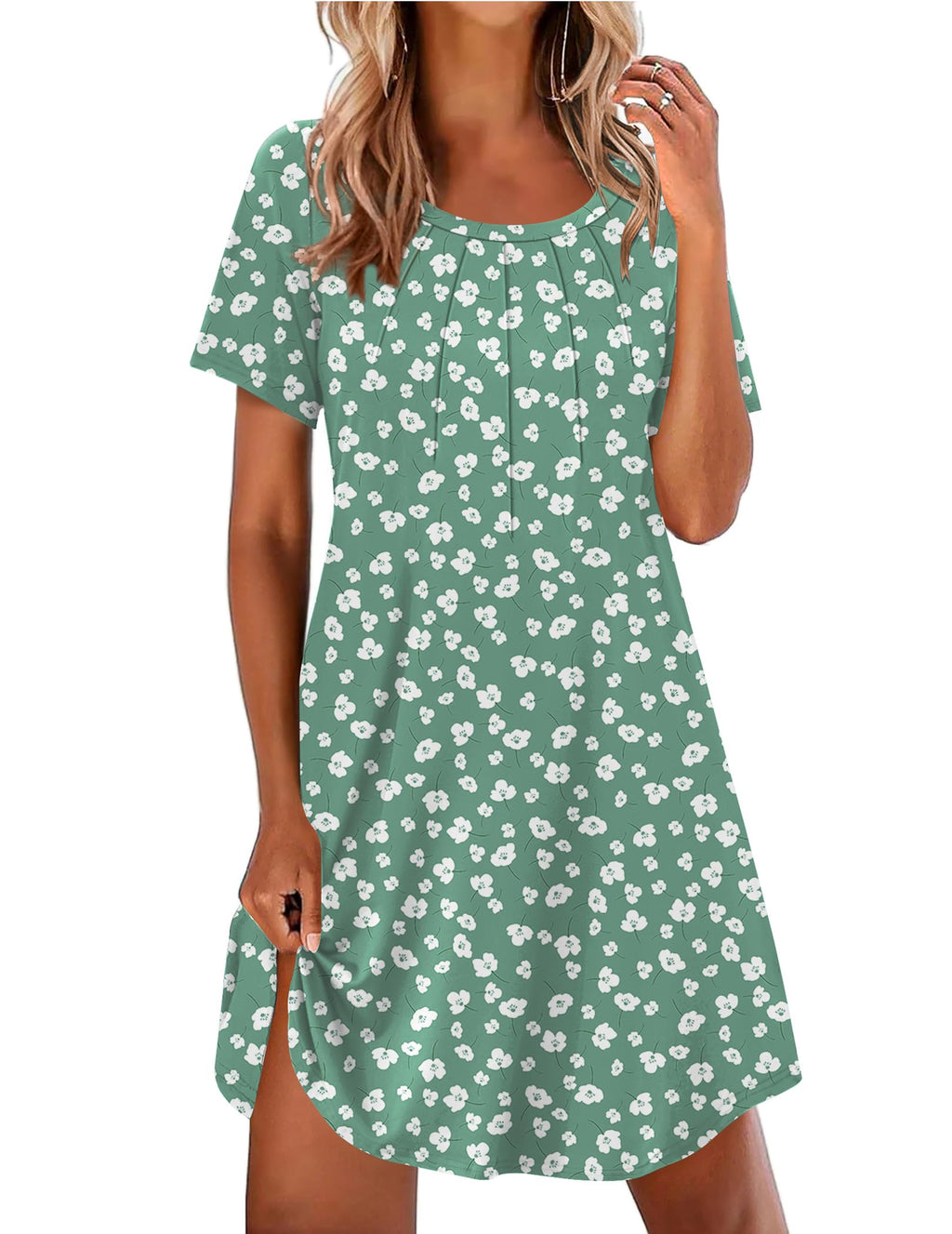 Ekouaer Nightgowns for Women Pleated Nightshirts Short Sleeve Sleepshirts