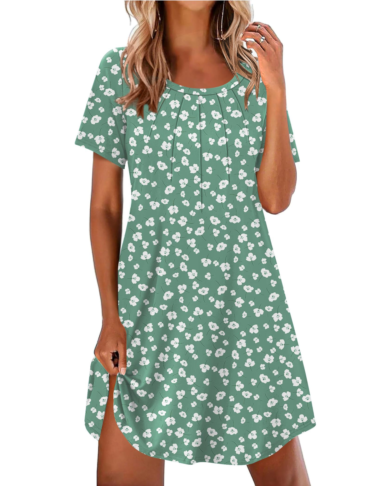 Ekouaer Nightgowns for Women Pleated Nightshirts Short Sleeve Sleepshirts