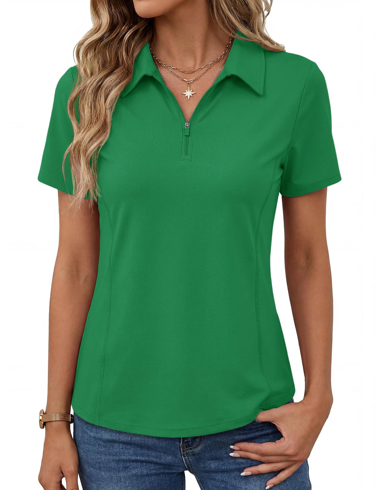 LOMON Women’s Short Sleeve Athletic Polo Shirt High Performance Stretch Quarter Zip Top for Golf Tennis