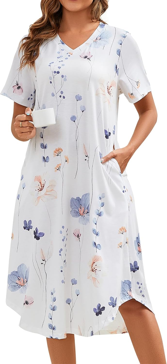 Kabento Womens Short Sleeve Long Nightgowns Sleepwear