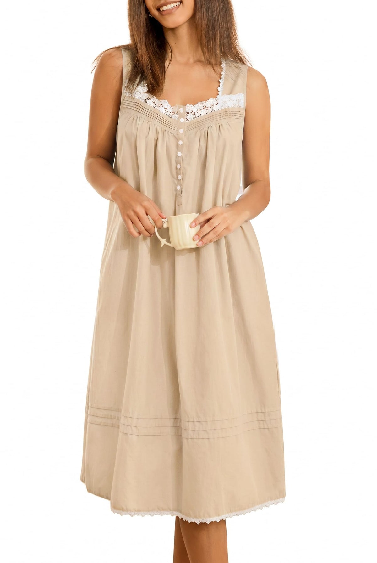 100% Cotton Nightgowns for Women Sleeveless Night Gown with Pockets,XS-5XL