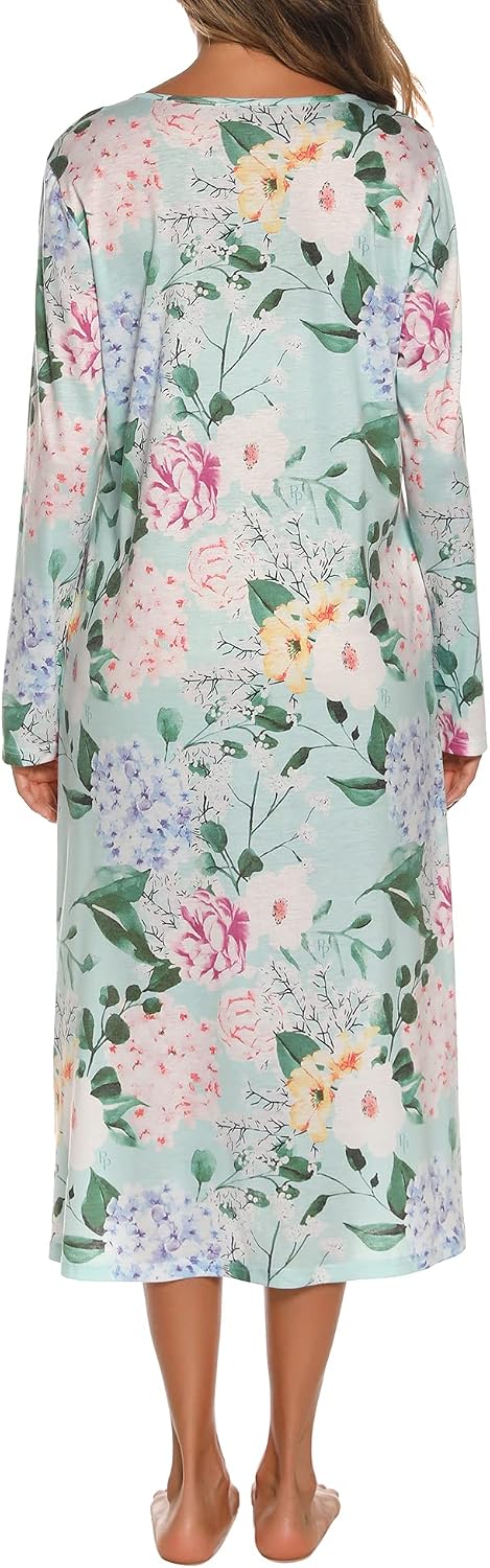 YOZLY Nightgowns for Women Soft Cotton Long Sleeve Night Gwon with Pockets