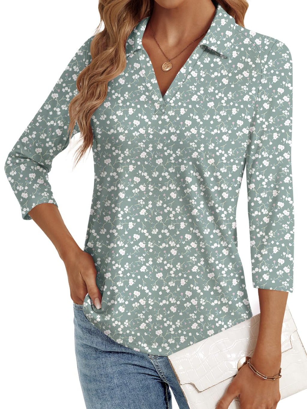 LYHIPSS 3/4 Length Sleeve Womens Tops Dressy Casual Business Blouses