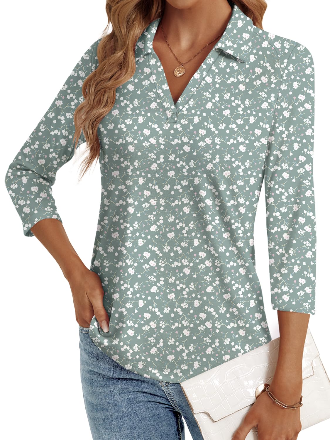 LYHIPSS 3/4 Length Sleeve Womens Tops Dressy Casual Business Blouses