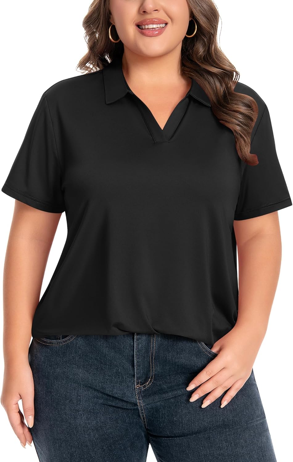Womens Plus Size V-Neck Short Sleeve Polo UPF 50+ Quick Dry Golf (XL-6XL)