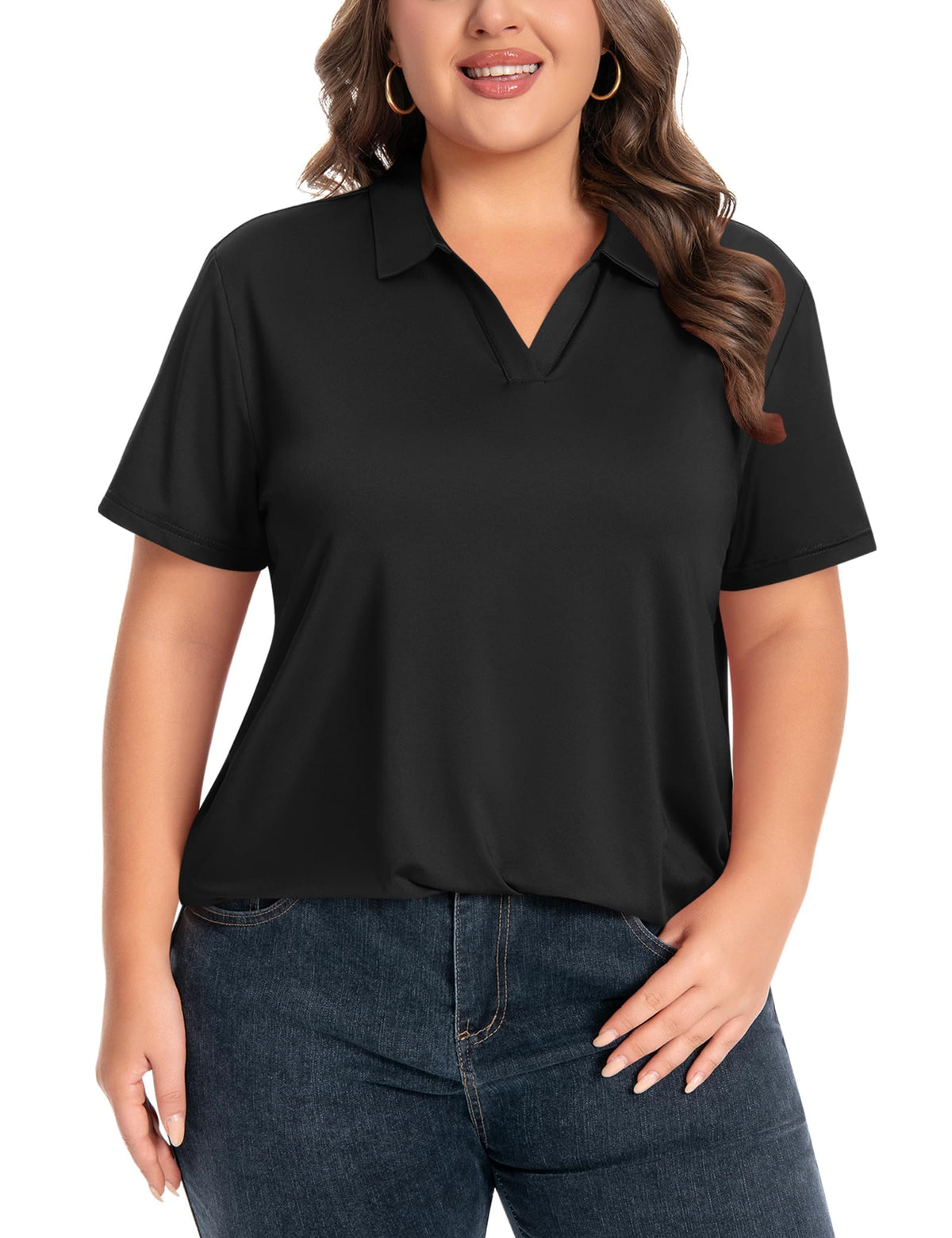 Womens Plus Size V-Neck Short Sleeve Polo UPF 50+ Quick Dry Golf (XL-6XL)
