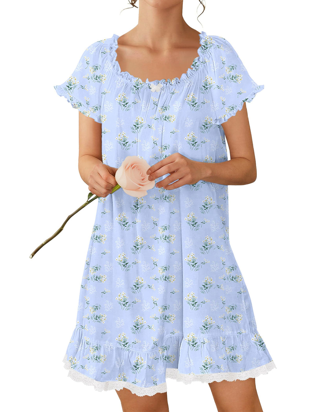 Ekouaer Cotton Nightgowns for Women Short Sleeve Victorian Night Gowns