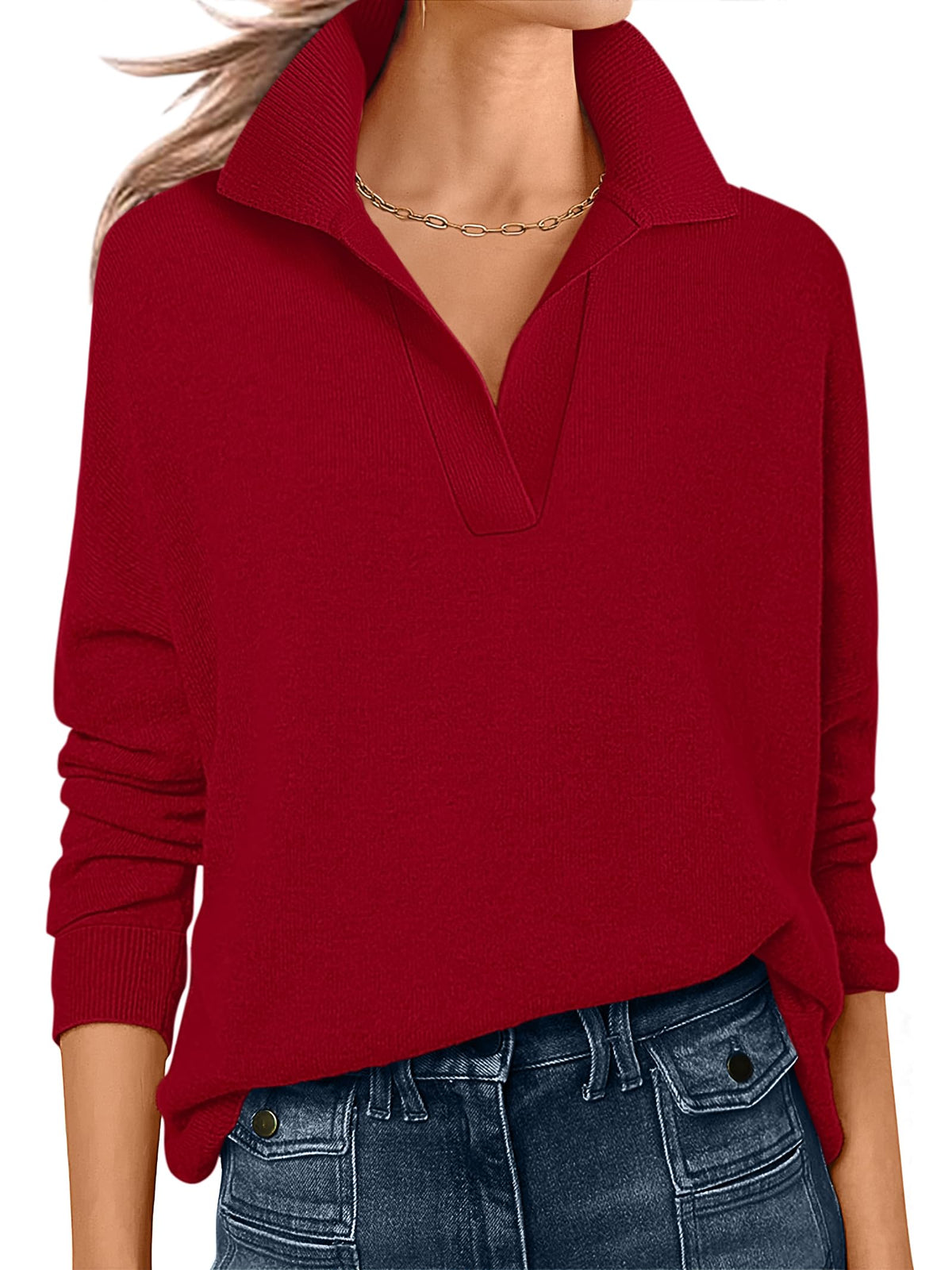 ANRABESS Women Polo V Neck Lightweight Fall Sweaters