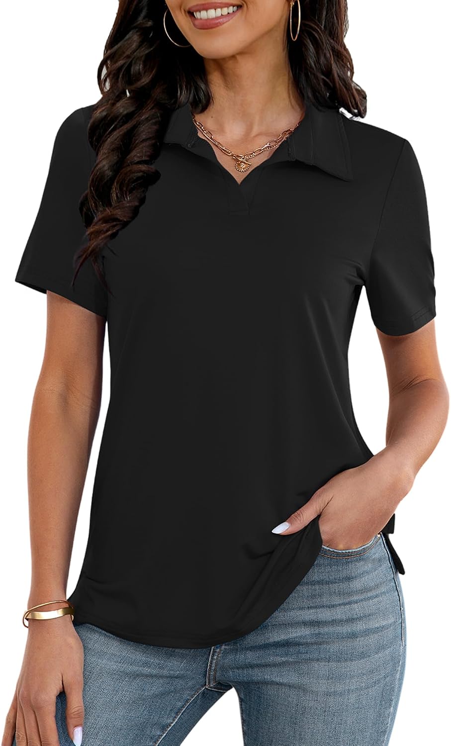 MK Shop Limited Polo Shirts for Women Golf V Neck Tops