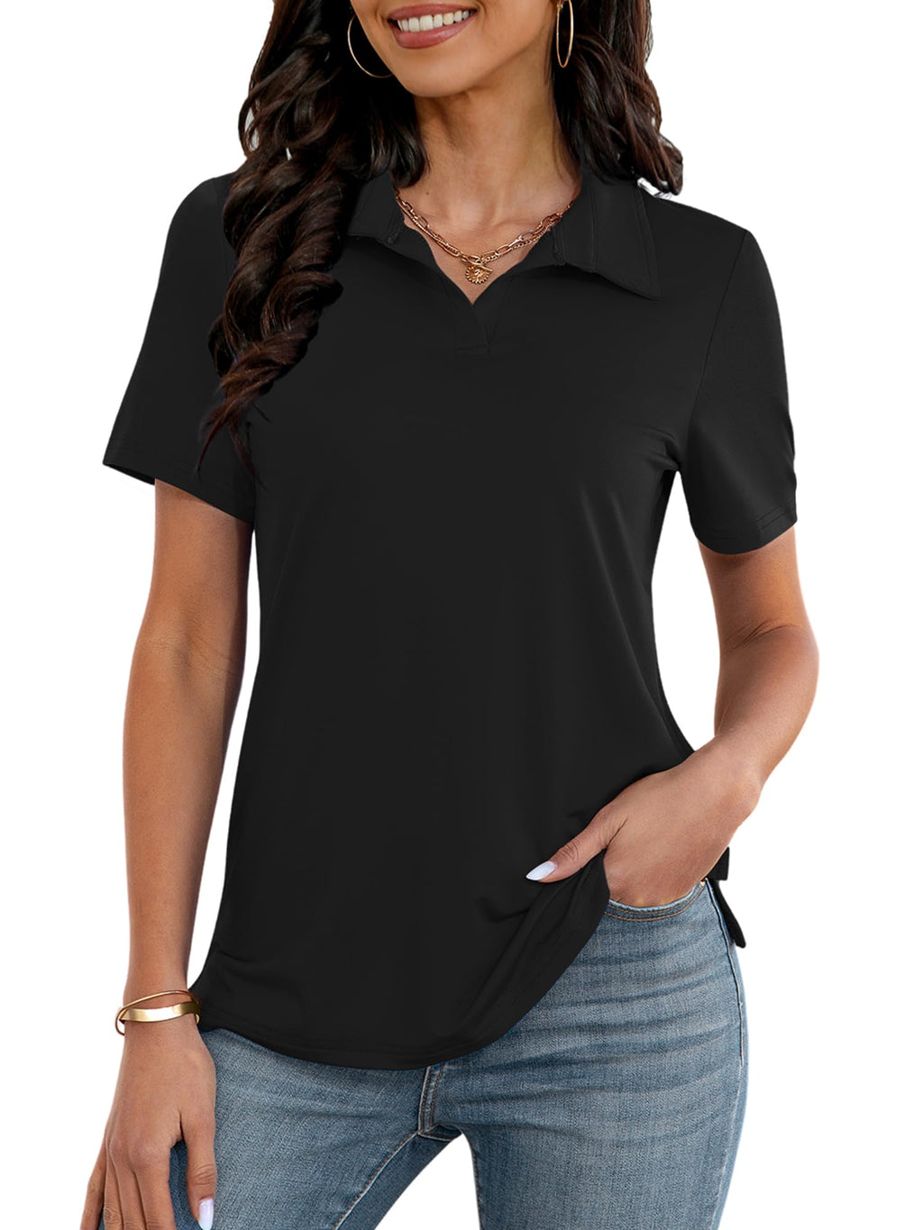 MK Shop Limited Polo Shirts for Women Golf V Neck Tops