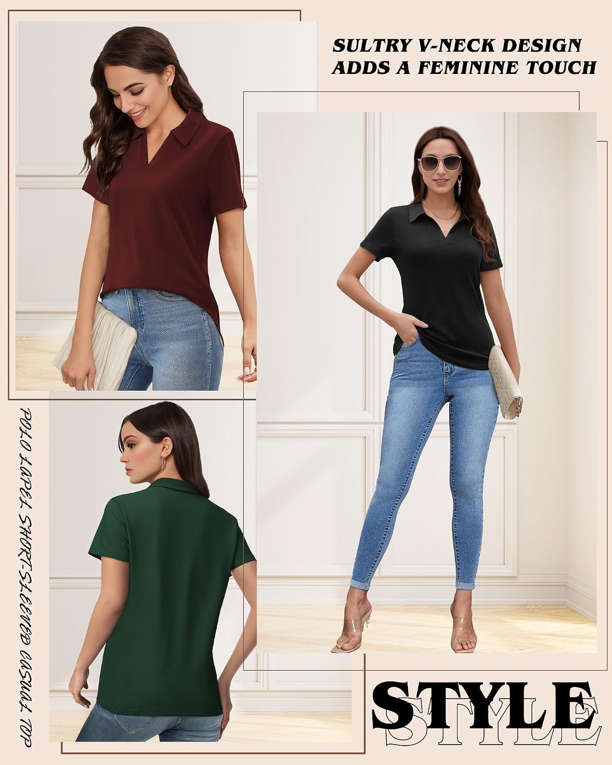 Polo Shirts for Women, Navy Blue, L