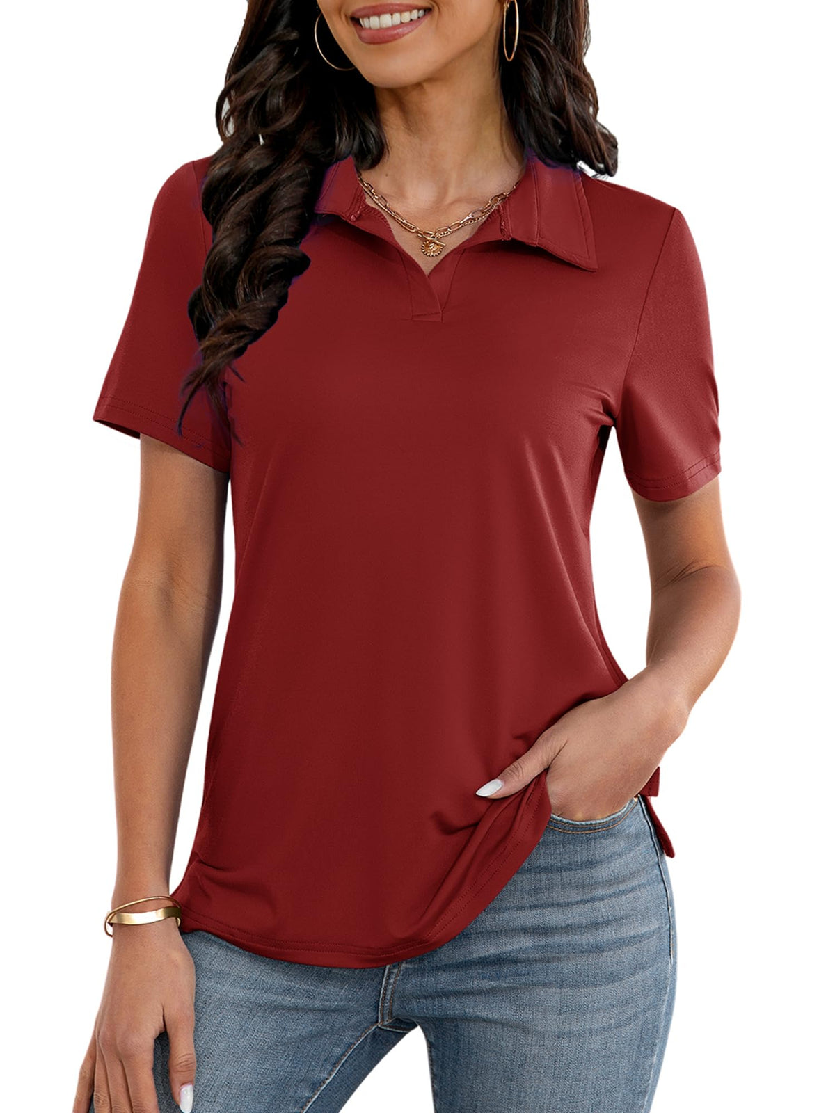 MK Shop Limited Polo Shirts for Women Golf V Neck Tops
