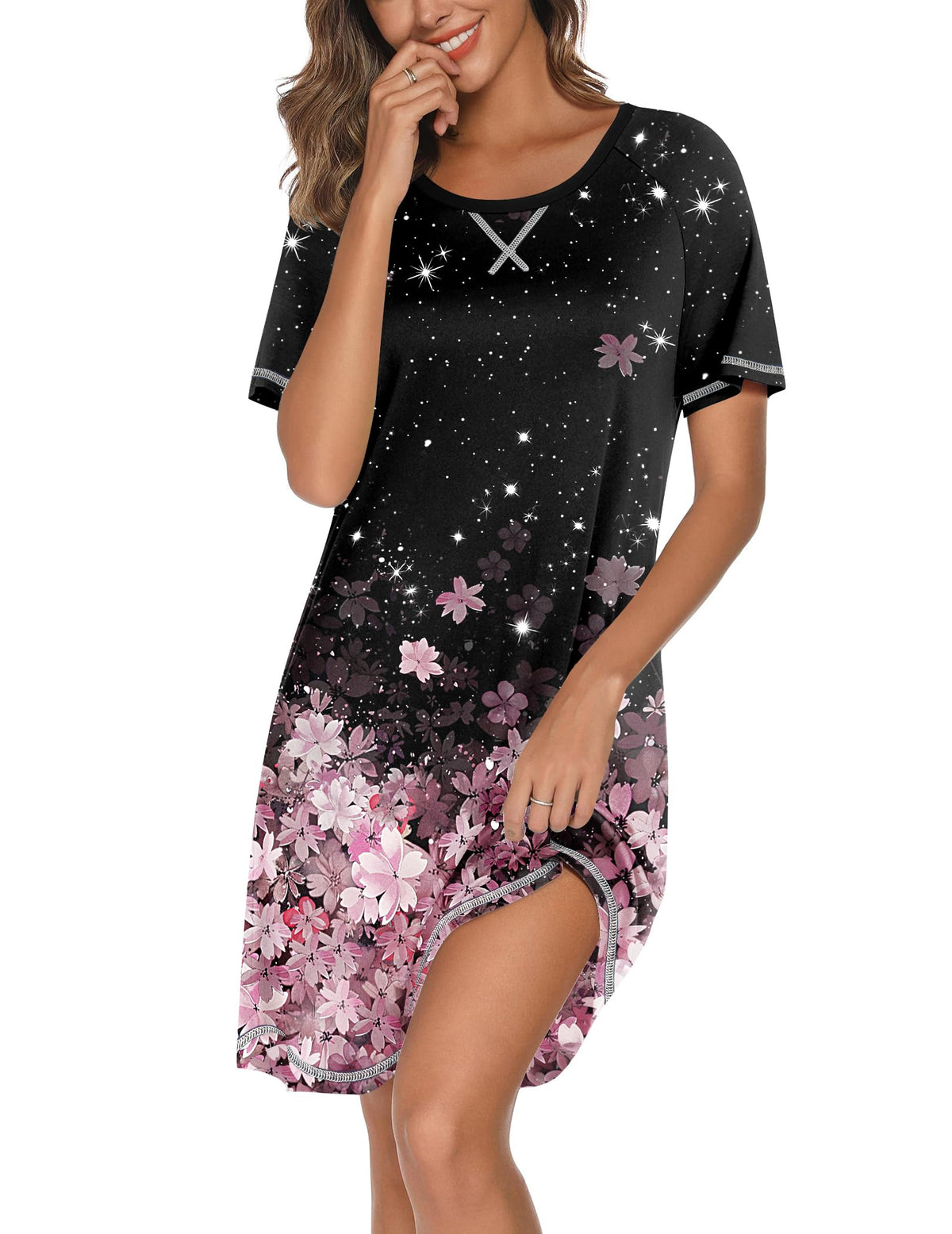 Ekouaer Nightgowns for Women Short Sleeve Sleep Shirts Raglan Night Shirt