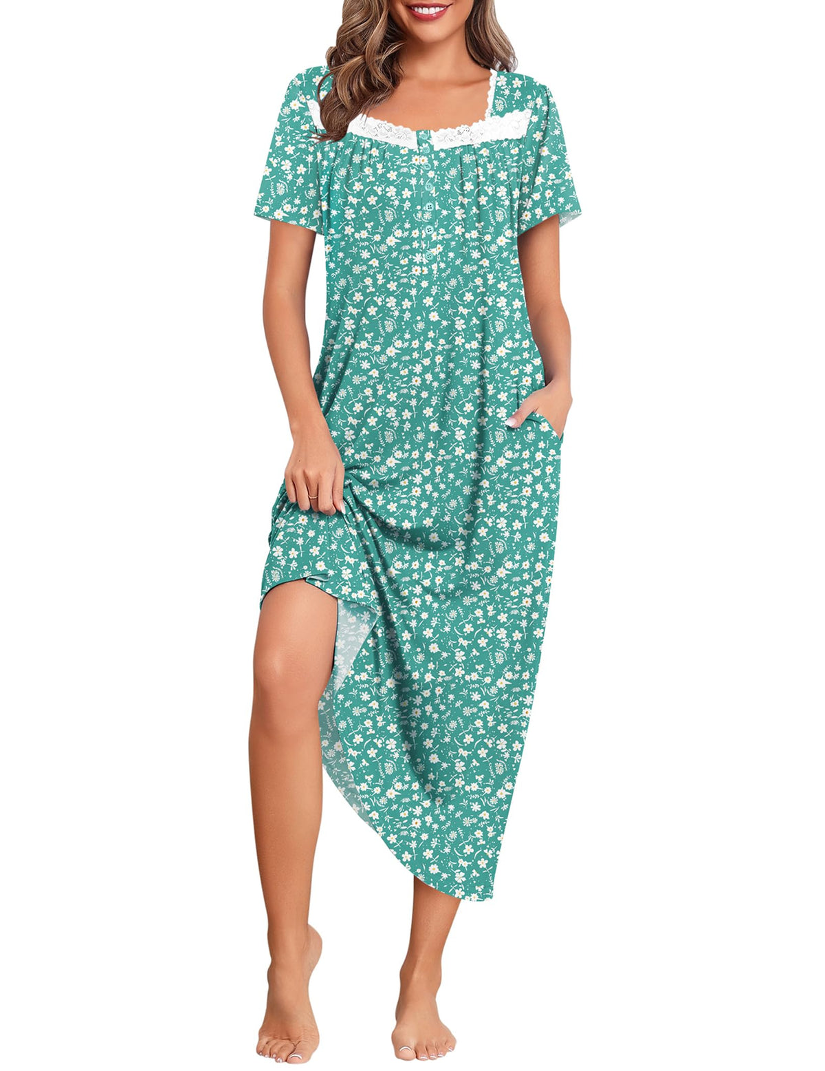 Ekouaer Long Nightgowns for Women Short Sleeve House Dress with Pockets