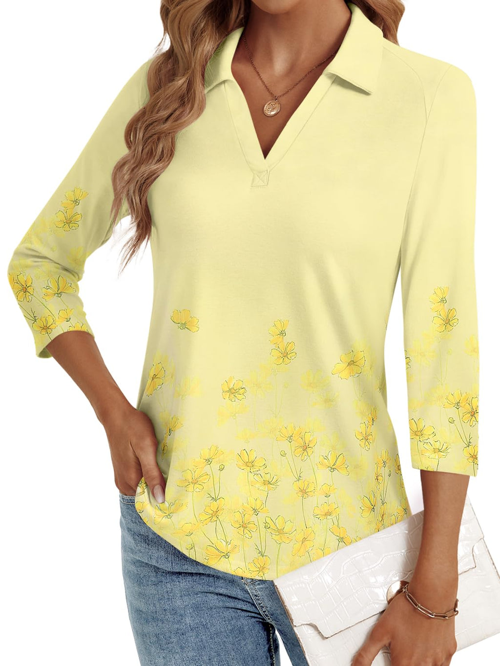 LYHIPSS 3/4 Length Sleeve Womens Tops Dressy Casual Business Blouses