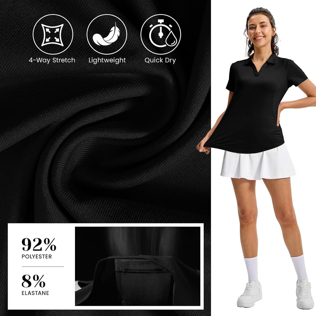 Rdruko Women's Golf Shirts Short Sleeve Dry Fit Polo V Neck Collared Shirts
