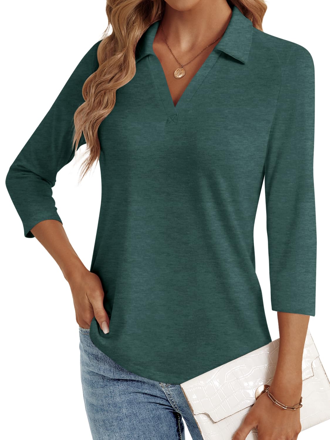 LYHIPSS 3/4 Length Sleeve Womens Tops Dressy Casual Business Blouses