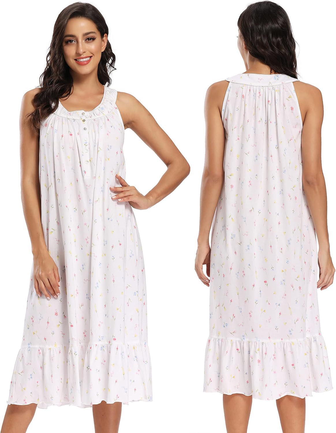 IZZY + TOBY 100% Cotton Nightgowns for Women Soft Ladies Gowns Sleepwear Long Sleeveless Nightgown