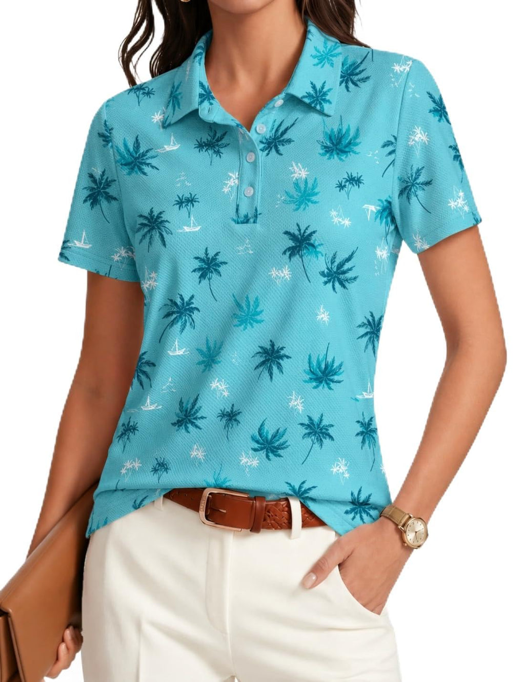 PINSPARK Womens Golf Shirt 4-Button UPF 50+ Quick Dry Collared Polo Shirts