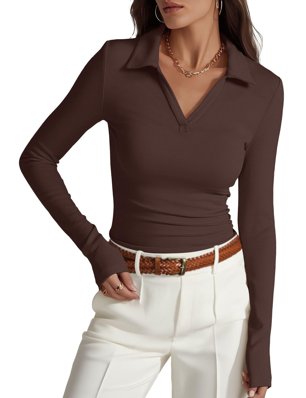 Prettywear Womens Long Sleeve Polo Shirts Collared Business Casual Work Top