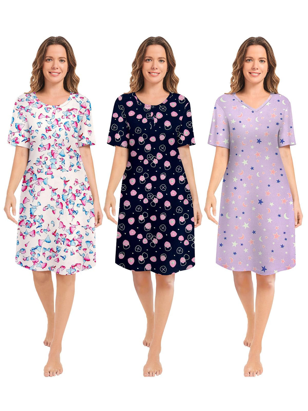 3 Pack Nightgowns for Women Summer Short Sleeve Night Gowns