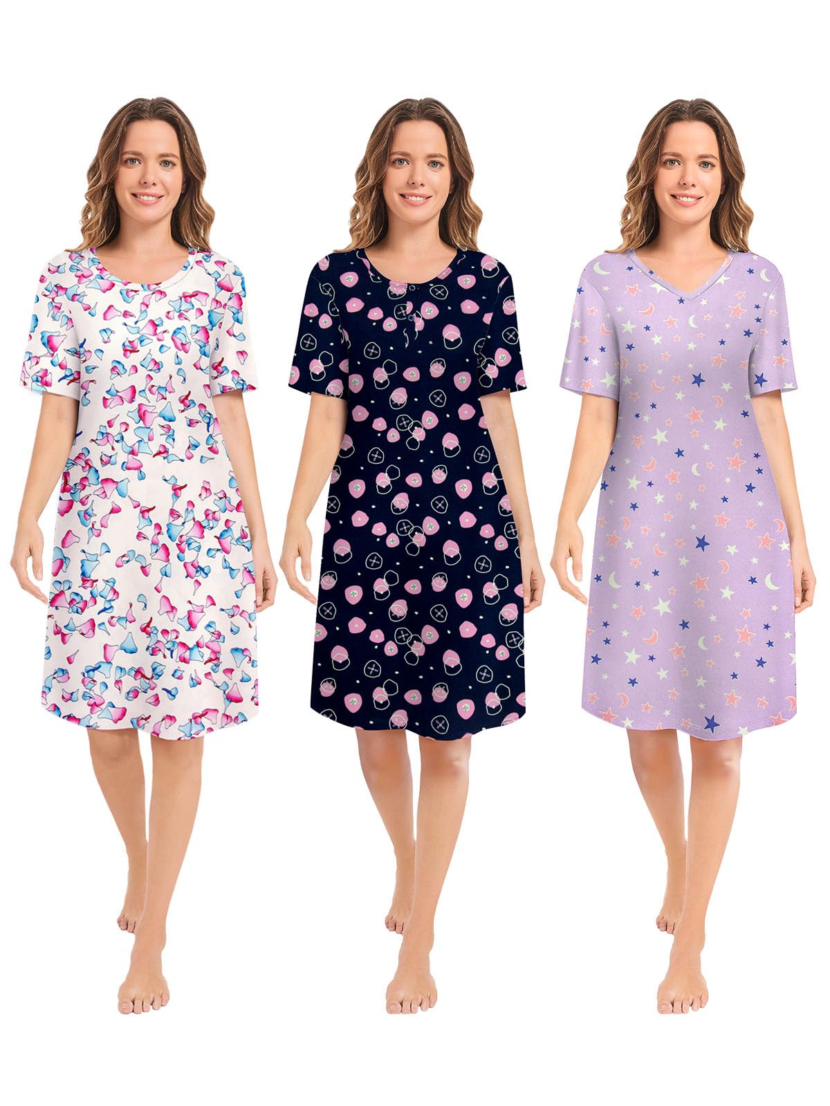 3 Pack Nightgowns for Women Summer Short Sleeve Night Gowns