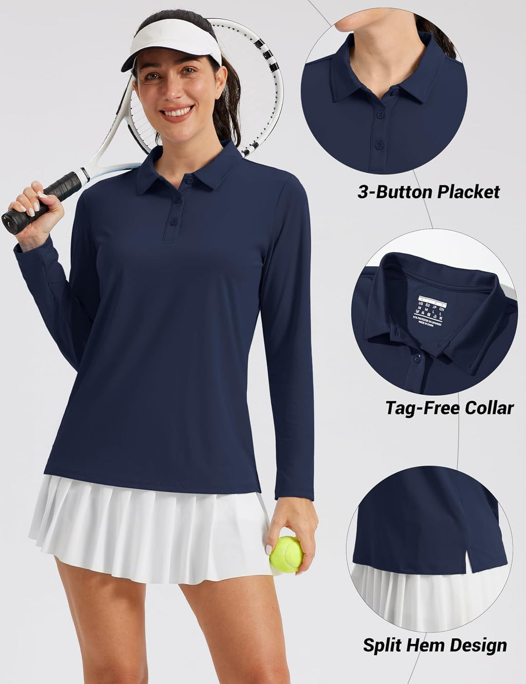 MAGCOMSEN Women's Long Sleeve Polo Shirts UPF 50+ Golf Collared Tops Work