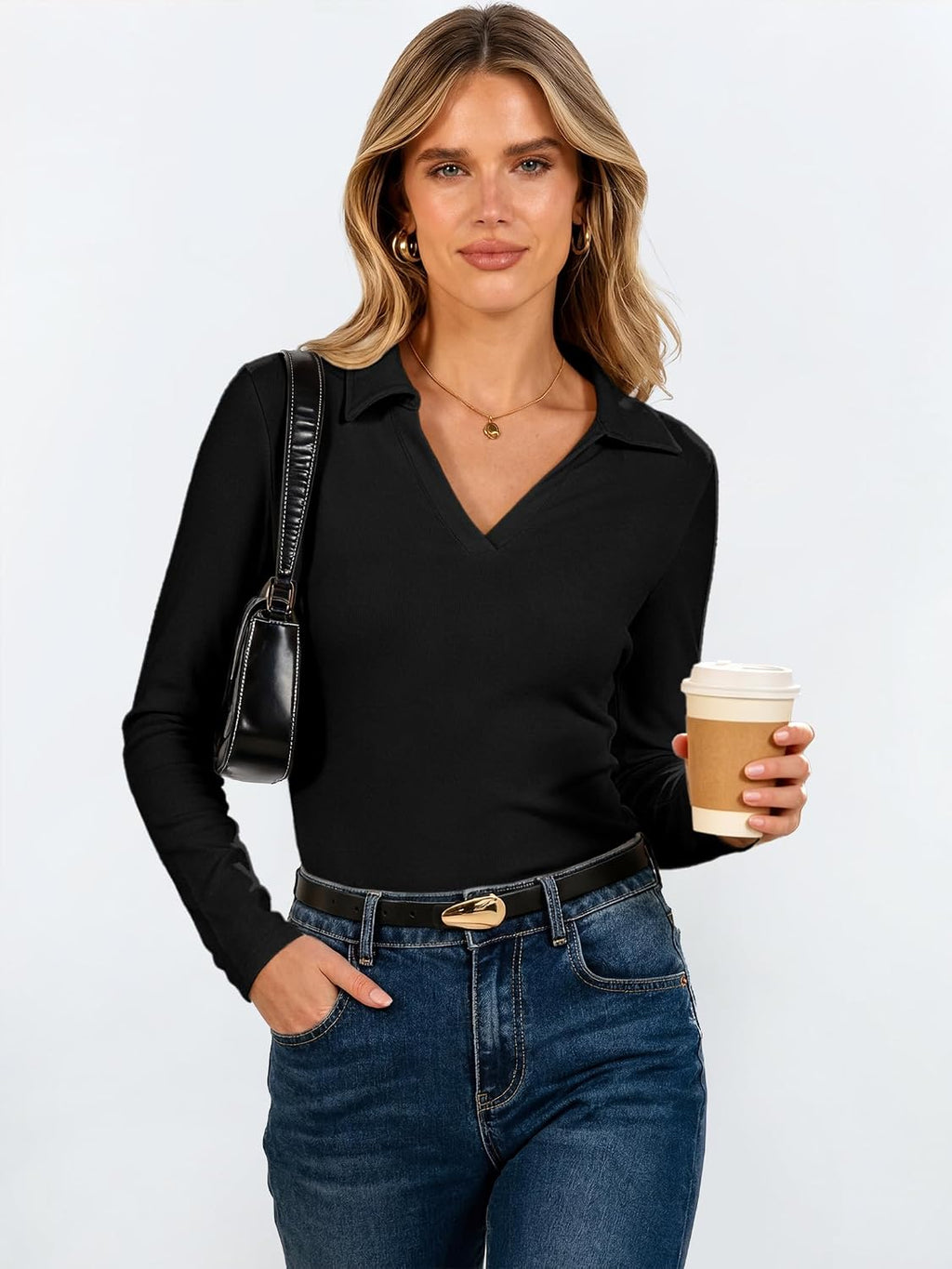 ANRABESS Womens Long Sleeve Fitted Polo Shirts Fall Business Casual Top
