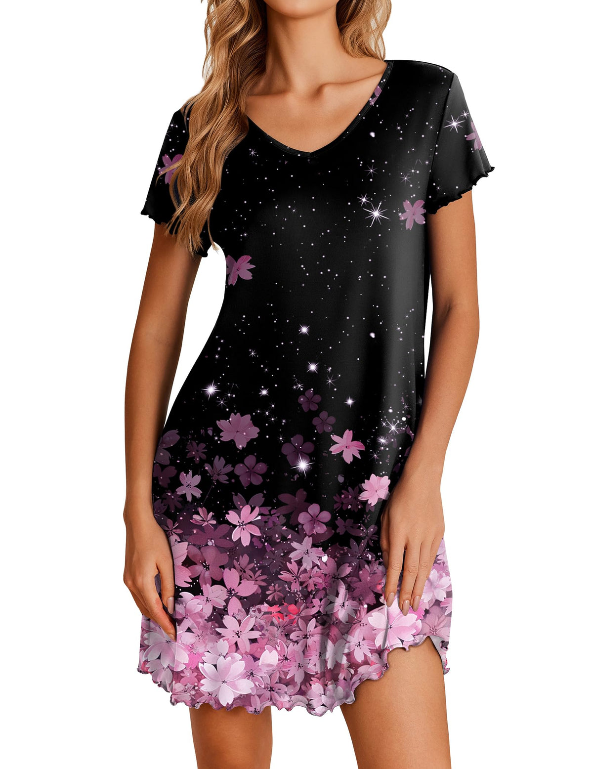 Ekouaer Womens Nightgown Short Sleeve Night Gowns Soft Ruffled Sleep Shirt