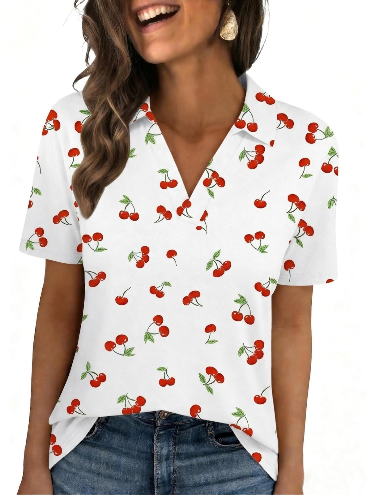 Womens Polo Shirts Short Sleeve V Neck Collared Business Summer Blouse Top