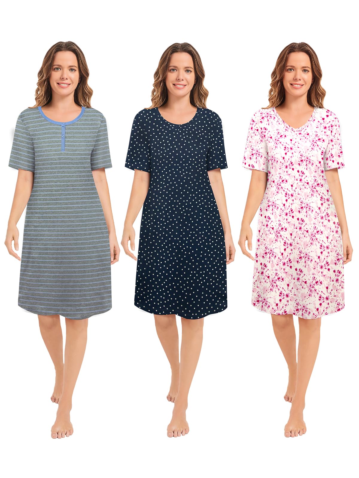 3 Pack Nightgowns for Women Summer Short Sleeve Night Gowns