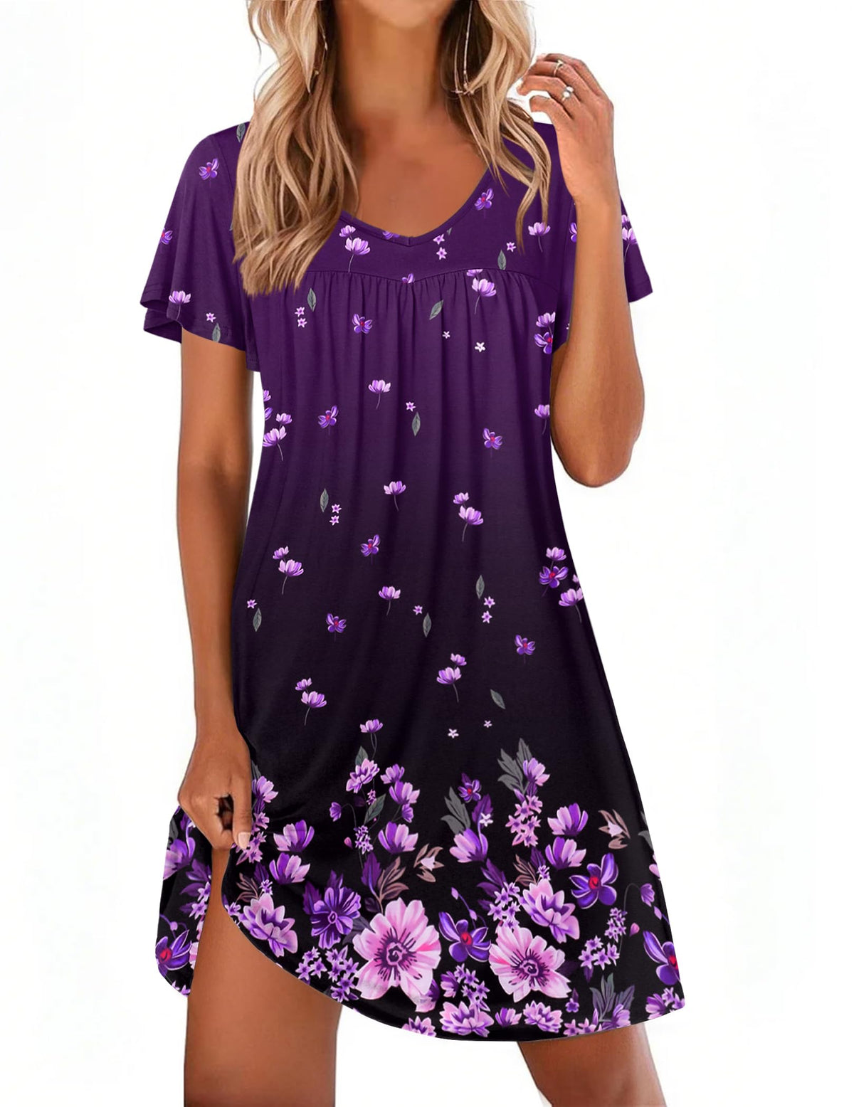 Ekouaer Nightgowns for Women Short Sleeve House Dress Pleated Night Gown