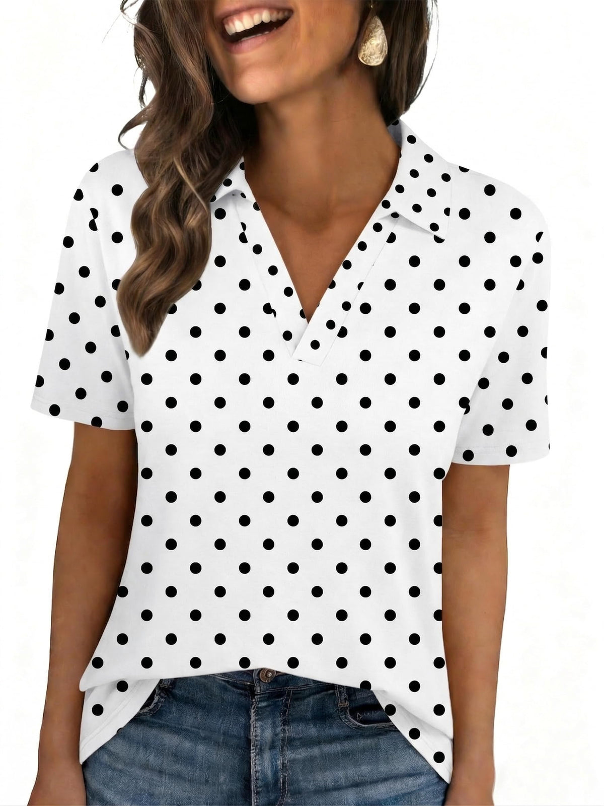 Womens Polo Shirts Short Sleeve V Neck Collared Business Summer Blouse Top