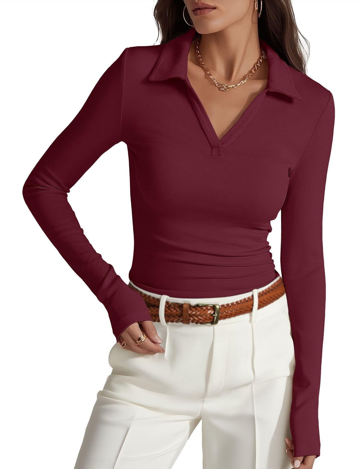 Prettywear Womens Long Sleeve Polo Shirts Collared Business Casual Work Top